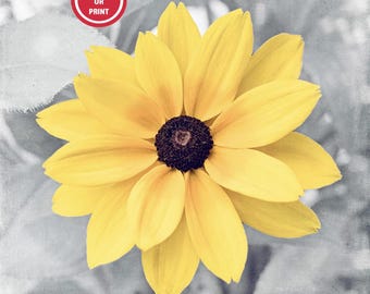 Yellow Gray Flower Photography Print, Sunny Colorful Floral Wall Art, Cheerful Nursery Decor, Grey Yellow Bedroom Wall Art, Large Canvas Art
