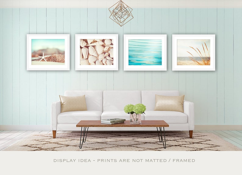 Beach Photography Set Four Photographs beach print set seashore aqua blue cream white beige beach bathroom decor sea shore photo wall art image 1