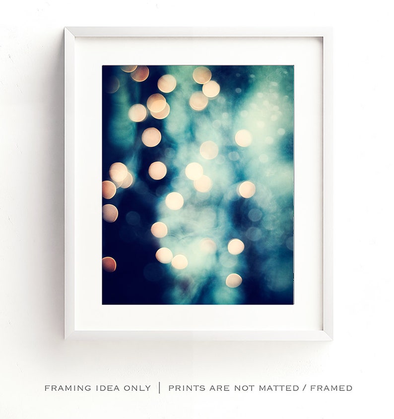 Bokeh Photography dark navy blue gold lights sparkly beige sparkle wall print black circle cream, 8x10 Photograph, Let Your Light Shine image 4