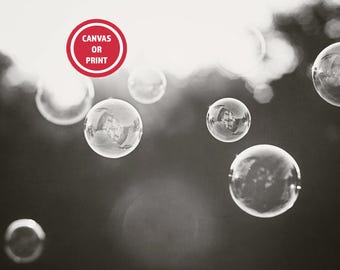 Black and White Bubbles Photography Print – Modern Bathroom Wall Art