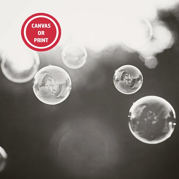 Black and White Bubbles Photography Print – Modern Bathroom Wall Art