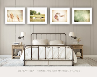 Farmhouse Photography Set of Four Prints - Country Artwork, Bedroom Wall Art, Rustic Pictures, Set of 4, Nature Photos, Beige Olive Green