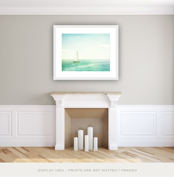 Turquoise Sailboat Print – Coastal Beach House Wall Photography Art