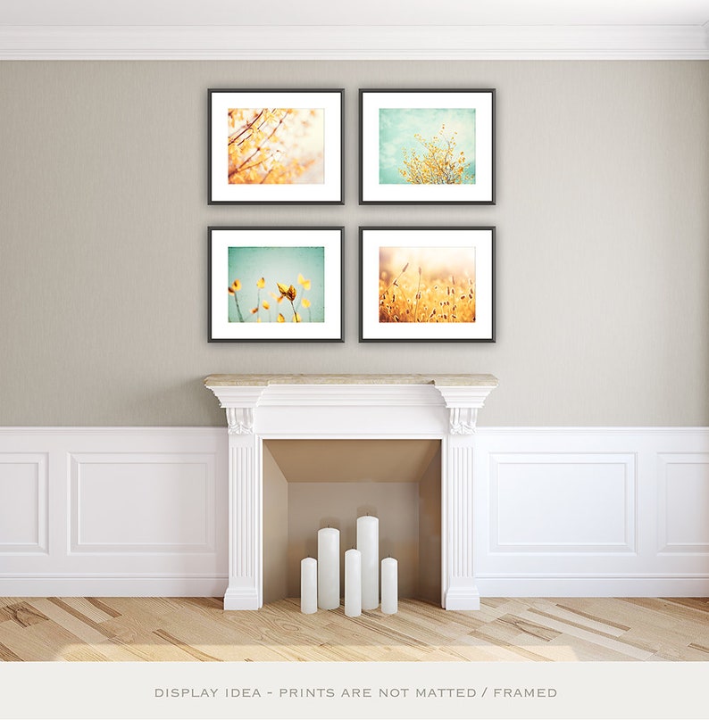 Nature Photography Set of Four Prints Mint Green Print, Yellow Art, Gallery Wall Set of 4, Botanical Photo, Bedroom Art, Girl Nursery Teal image 5