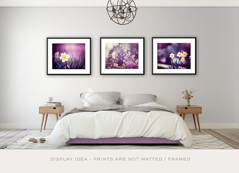 Purple Wall Art Flower Print Botanical Fine Photography Bedroom Gallery Set Of 3 Decor