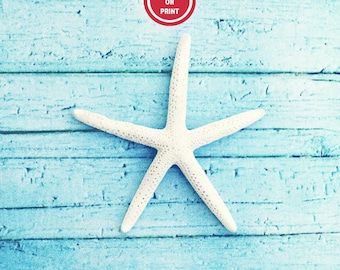 Starfish Beach Photography Print – Aqua Blue Coastal Cottage Decor