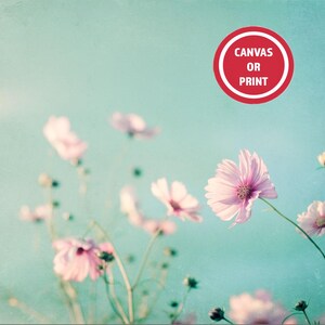 Pink Aqua Blue Flower Photography, Chic Pastel Floral Wall Art, Dreamy Nature Wall Art, Girl's Bedroom or Nursery Wall Decor, Canvas Wrap