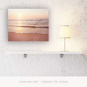 Beach Artwork Ocean Canvas Art Coastal Cottage Decor, Peach Wall Art, Shabby Chic Beach Decor, Wave Print, Water Photography, Sea Wall Art image 5