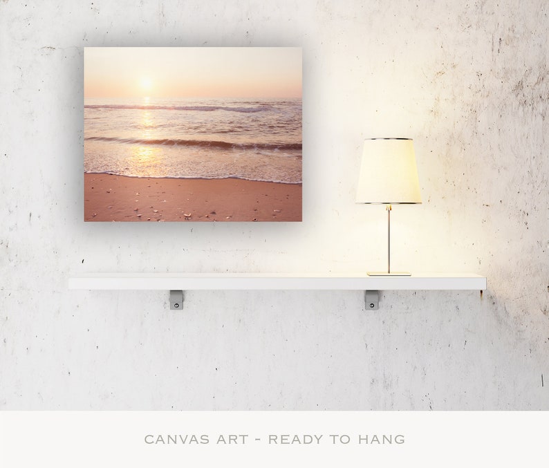 Beach Artwork Ocean Canvas Art Coastal Cottage Decor, Peach Wall Art, Shabby Chic Beach Decor, Wave Print, Water Photography, Sea Wall Art image 5