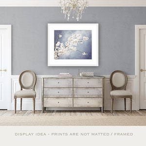 Floral Photography light steel blue white nursery grey gray branch spring wall print flower blossom nature photograph, Autograph of Angels image 6