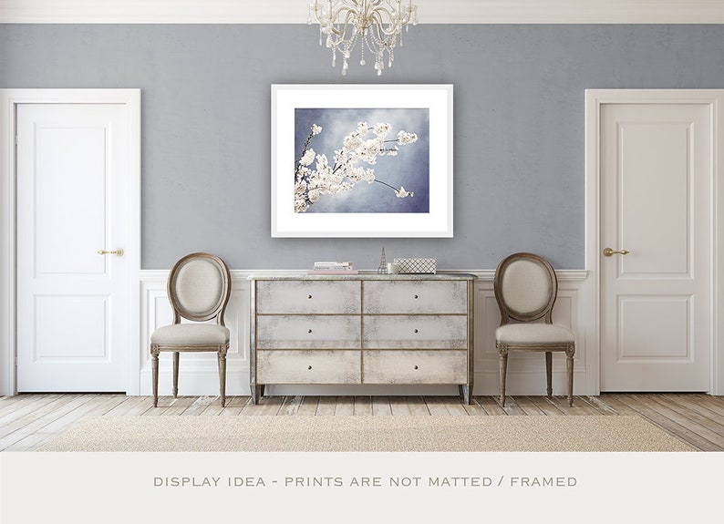 Floral Photography light steel blue white nursery grey gray branch spring wall print flower blossom nature photograph, Autograph of Angels image 6