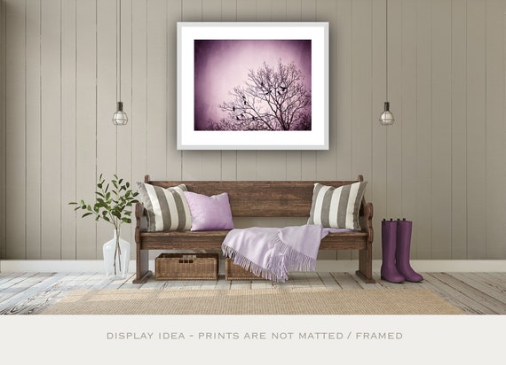 Purple Wall Art Birds Tree Black Dark Wall Art Pink Nature Etsy