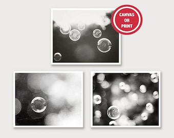 Black and White Water Bubbles Photography Print Set - Bathroom Laundry Gallery Wall Art