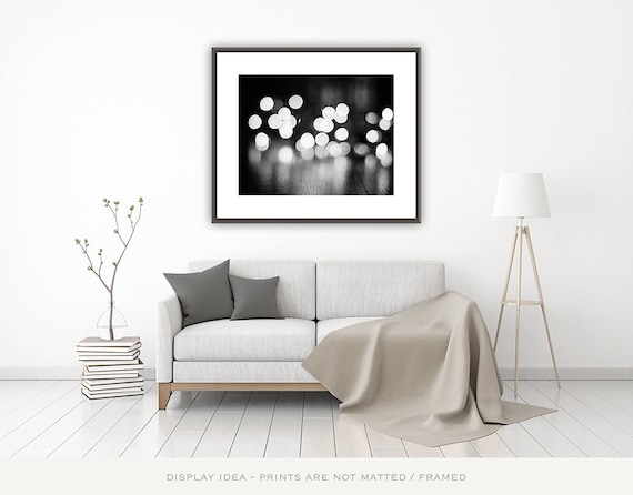 Black and White Large Abstract Art Above Couch Wall Decor, Teen Girl Wall  Art, Sparkly Photography, Modern Home Decor, Dark Sparkle Lights 