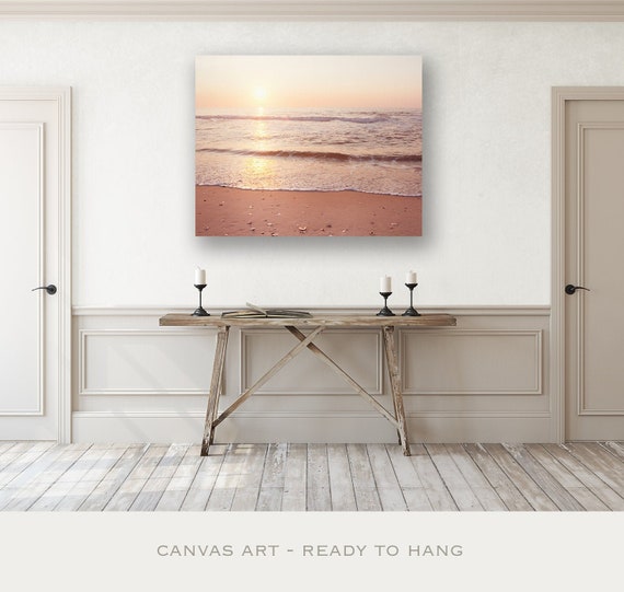 Peach Sunrise Ocean Canvas Art – Coastal Cottage Decor