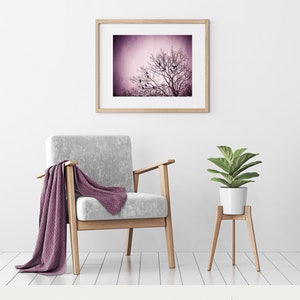 Purple Wall Art birds tree black dark wall art pink nature photo branches print modern decor 8x10 Photograph, Little Birds of the Night image 5