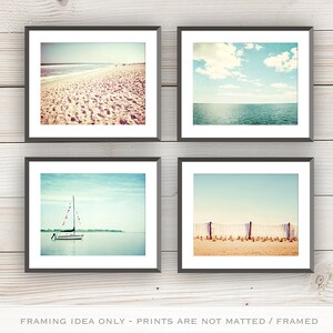Beach Print Set of 4, Coastal Photography Light Blue Aqua Teal Beige ...