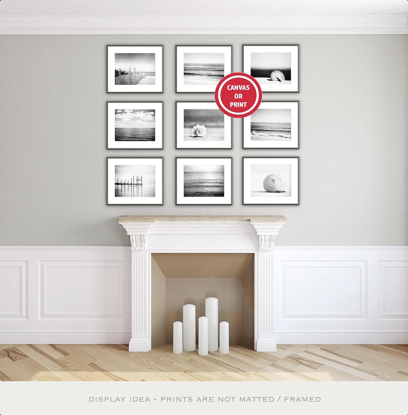 Black and White Beach Photography Print Set or Canvas Gallery Wall Art Set on Etsy