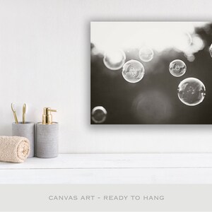 Bathroom Canvas Print Art soap bubbles black white wall art laundry room decor modern canvas gallery wrap abstract photography, Bubbles image 5