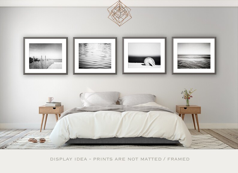 Coastal Black and White Photo Set Beach, Ocean Photographs 4 dark grey gray prints, modern nautical photography, sea seashore wall art image 4