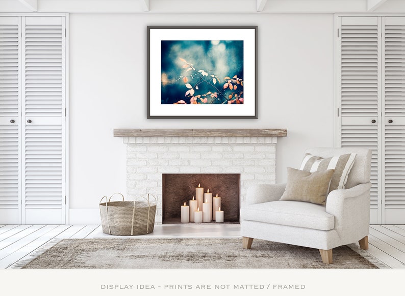 Navy Blue Wall Art Orange Botanical Print Modern Rustic Etsy