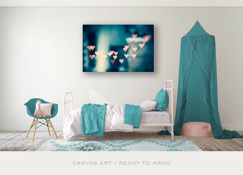 Teen Girl Wall Art Canvas Girl Nursery Teal Artwork Pink Etsy