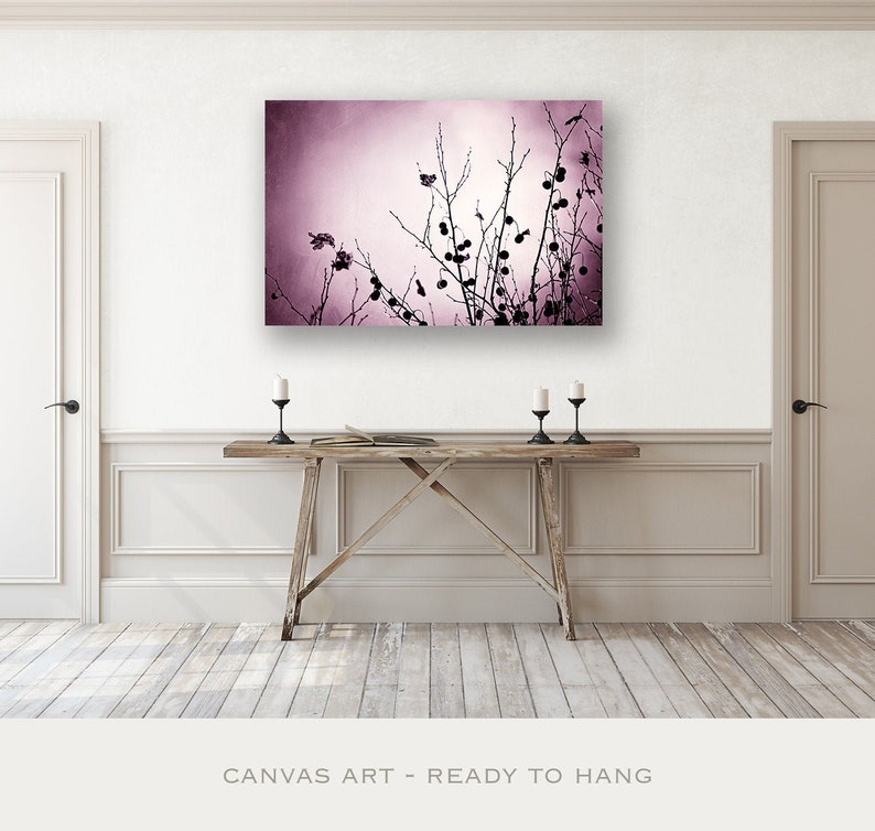 Purple Canvas Wall Art Plum Wall Hanging, Botanical Art, Nature Photography Prints, Living Room Wall Decor, Bedroom Art, Dark Purple Black image 1