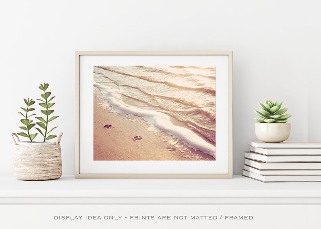 Dog Beach Art, Paw Prints Decor, Dog Lover Gift, Coastal Wall Art
