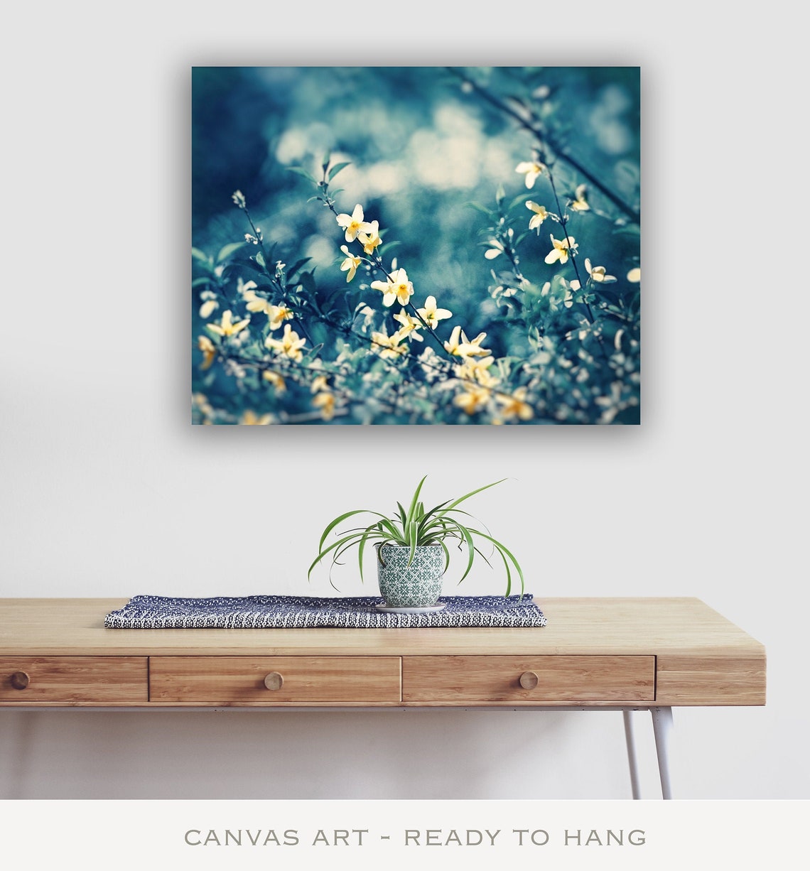 Navy Blue Wall Art Yellow Art Canvas Flower Photography Etsy