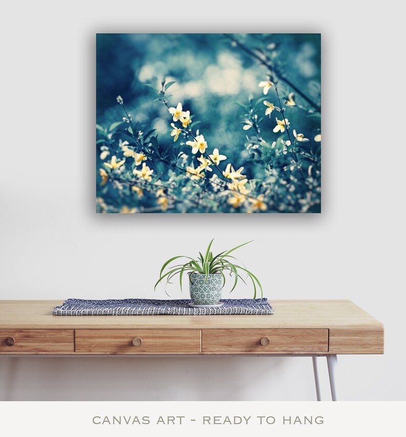 Navy Blue Wall Art Yellow Art Canvas Flower Photography Etsy