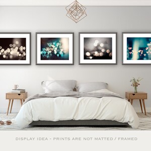 Sparkle Photography Set, bokeh abstract dark brown teal aqua turquoise blue grey gray pink peach hearts sparkly photo circle wall art prints image 3
