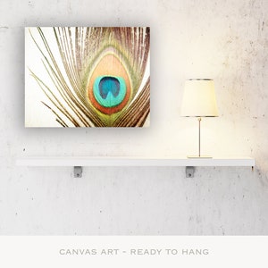 Peacock Wall Art Canvas, Modern Rustic Decor, Feather Wall Art, Farmhouse Photography Nature, Country Artwork, Brown Orange, Teal Turquoise image 5