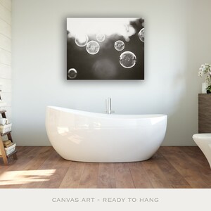 Bathroom Canvas Print Art soap bubbles black white wall art laundry room decor modern canvas gallery wrap abstract photography, Bubbles image 4