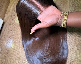 18” SDD Vietnamese Bone Straight Wig in Rich Brown | 2x6 Middle Part Closure | Raw Texture| Finest Strand