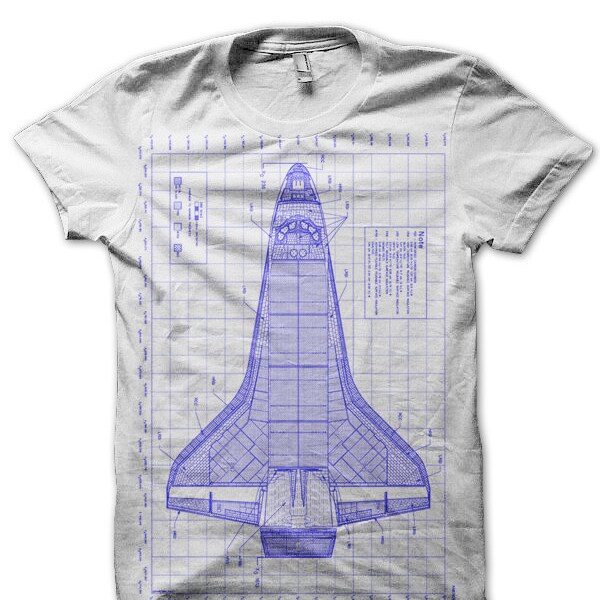 Men's Space Shuttle Diagram T-Shirt Discovery Spacecraft Blue Print Tee - White
