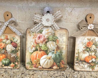 Vintage Pumpkin & Floral Kitchen Boards | Farmhouse Autumn Countertop Decor