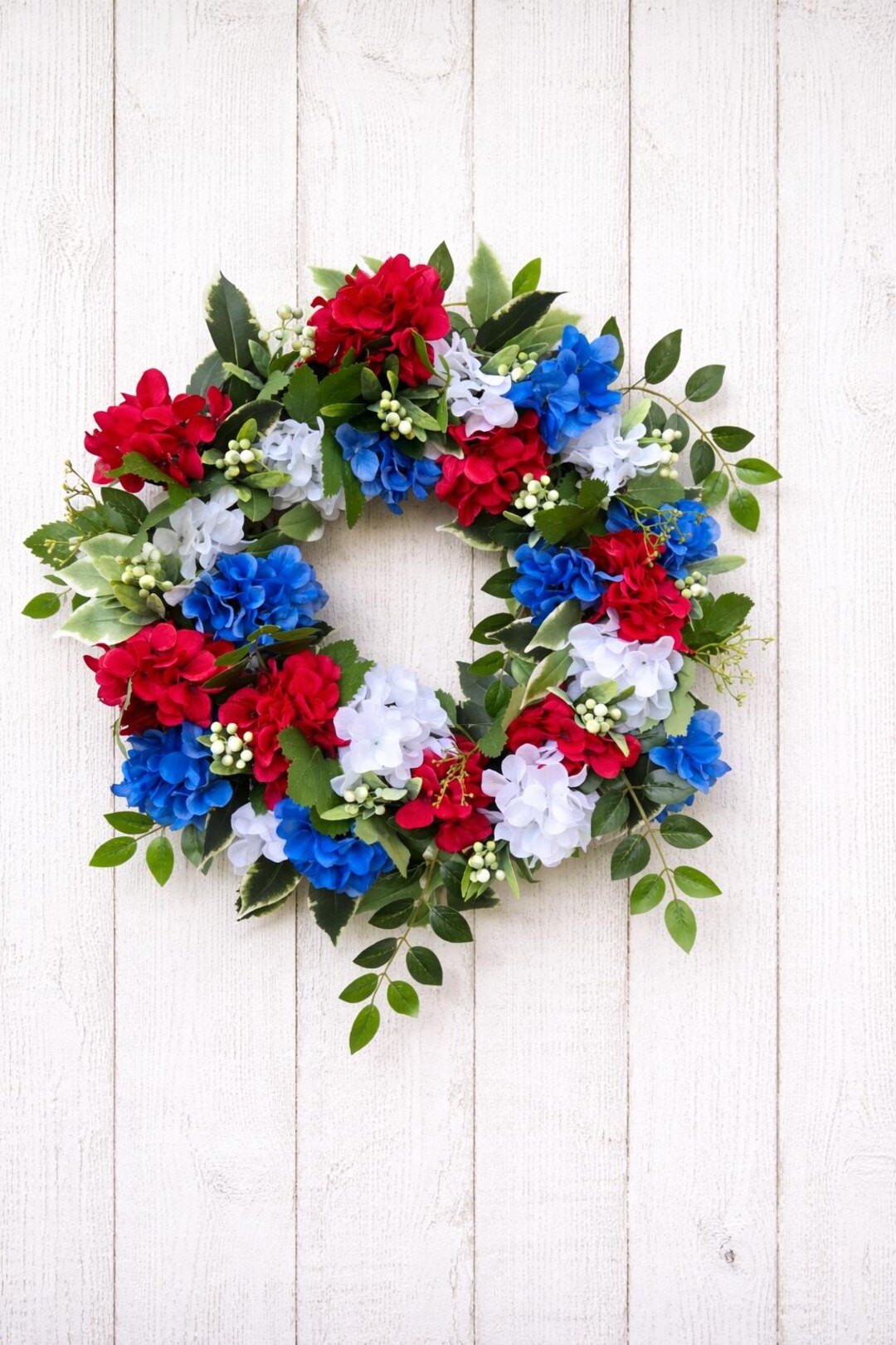 Red White Blue Hydrangea Wreath, Patriotic Door Wreath, 4th of July ...