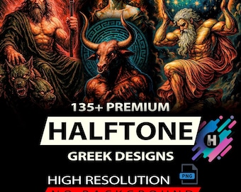 135+ Streetwear Greek Mithology Halftone Designs For DTF DTG High Resolution Ready To Use (Original Work)