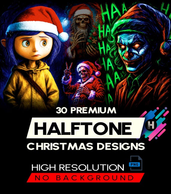 30 Premium Christmas Halftone Design For DTF DTG T-shirt Design Halftone Bundle PNG (Original Work)