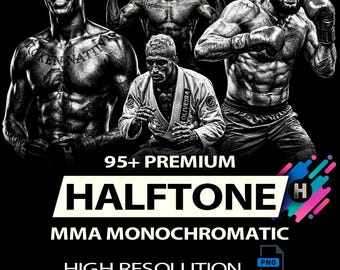 95+ Premium Halftone MMA Designs Monochromatic Style For DTF DYG Printing For Black T-shirts  High Resolution (Original Work)