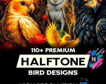 100+ Premium Halftone Bird Design For DTF DTG Printing Halftone Bundle T-shirt Design Pack A2 Size High Resolution (Original Work)