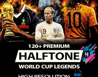 120+ Premium Halftone Designs World Cup Legends For DTF DTG Printing A2, A3 and A4 Sizes In PNG High Resolution (Original Work)