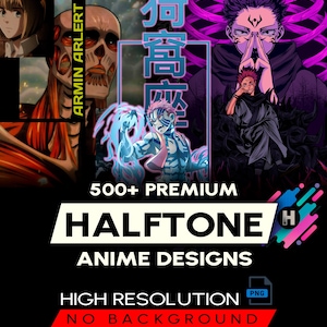 500+ Premium Halftone Anime Designs For DTF DTG Easy To Use Halftone Bundle Halftone T-Shirt Designs