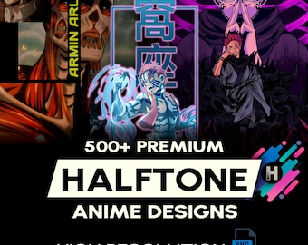 500+ Halftone Anime Designs, High-Res PNG Bundle (Digital Download)