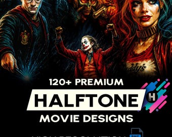120 diseños de películas de semitonos premium para impresión DTF y DTG de semitonos. Paquete de diseños de camisetas de semitonos (trabajo original).