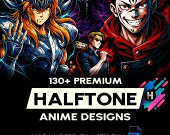 130+ Exclusive Halftone Anime Design Bundle PNG For DTF DTG Printing Halftone T-shirt Design Pack (Original Work)
