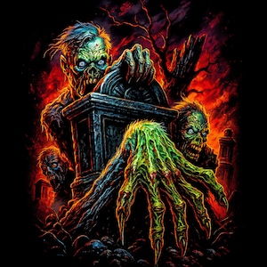 Pacchetto di oltre 140 disegni horror a mezzatinta per DTF DTG, design a mezzatinta per magliette di Halloween, formati A2, A3, A4 (opere originali) immagine 4