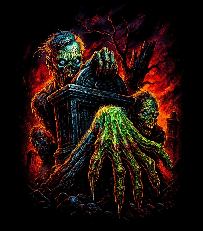 Pacchetto di oltre 140 disegni horror a mezzatinta per DTF DTG, design a mezzatinta per magliette di Halloween, formati A2, A3, A4 (opere originali) immagine 4