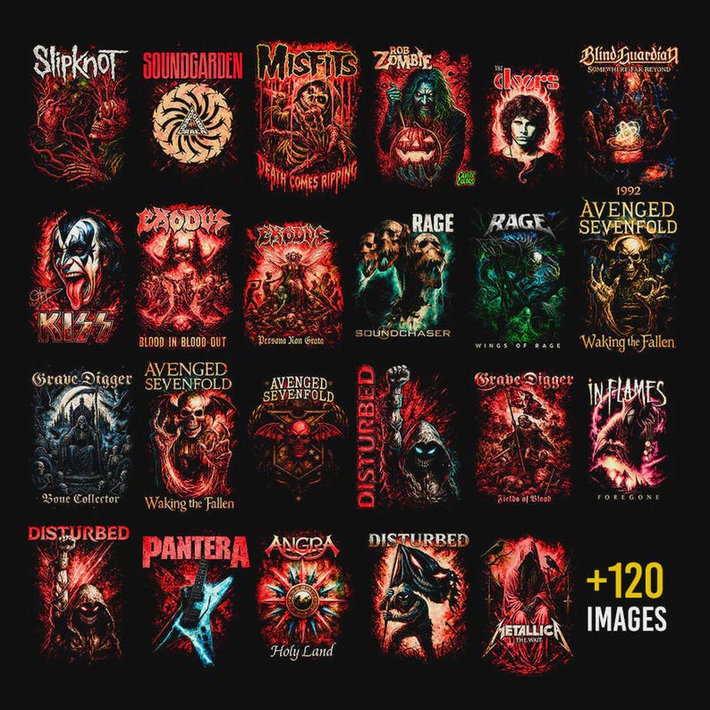 120+ Premium Halftone Rock Designs For DTF DTG Printing Halftone T-Shirt Design Bundle World Rock Bands (Original Work) image 14
