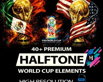 40+ Premium Halftone World Cup Elements For DTF DTG Printing High Resolutions 300DPI For Black T-Shirt (Original Work)